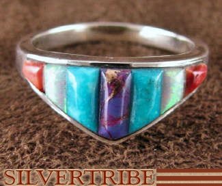 Multicolor Inlay Sterling Silver Ring Size 5-3/4 NS36008